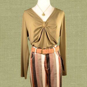 70s style olive green ring detail long sleeve by Michael Kors